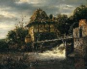 Jacob Isaacksz. van Ruisdael Two Undershot Watermills with Men Opening a Sluice oil painting